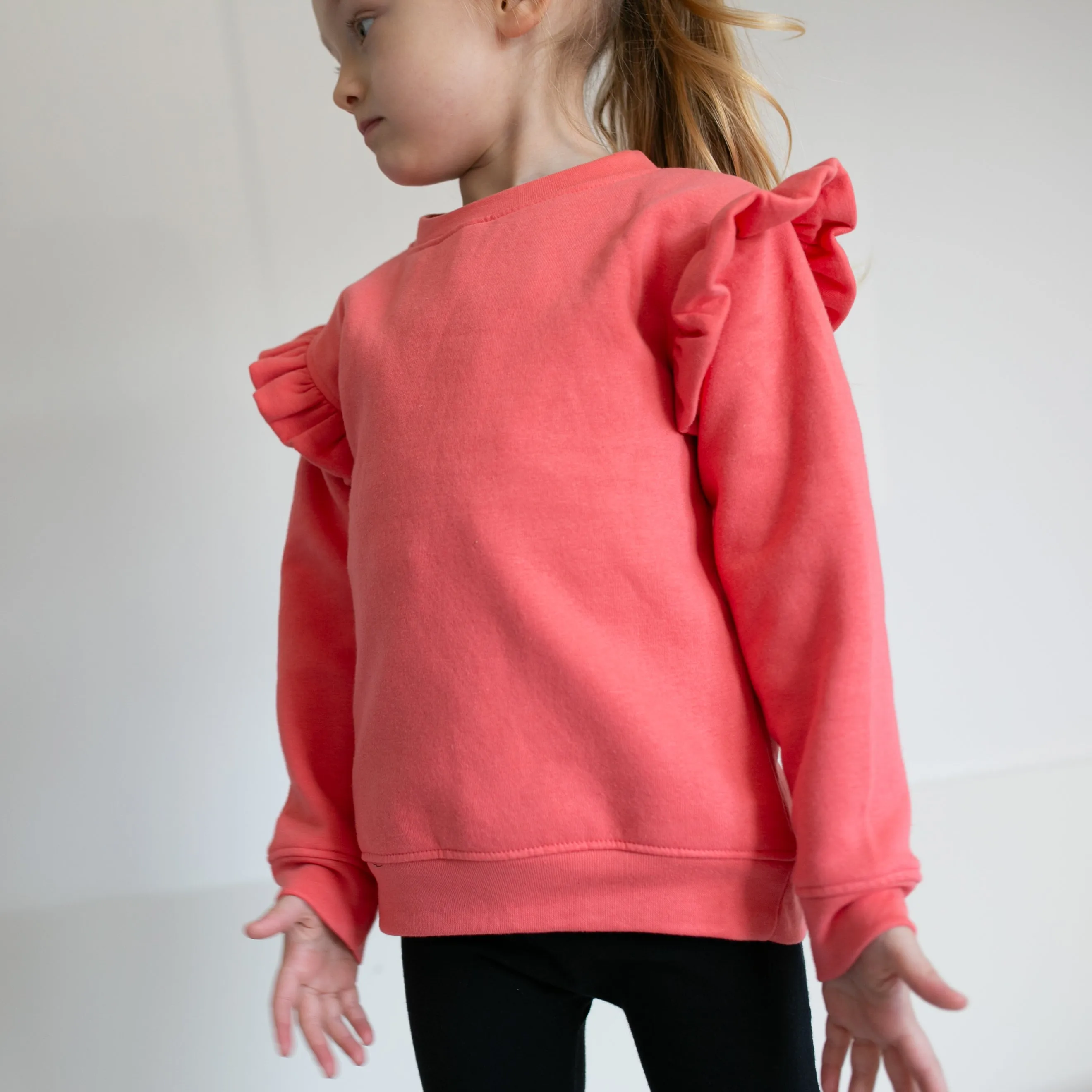 Coral frill sleeve Sweatshirt