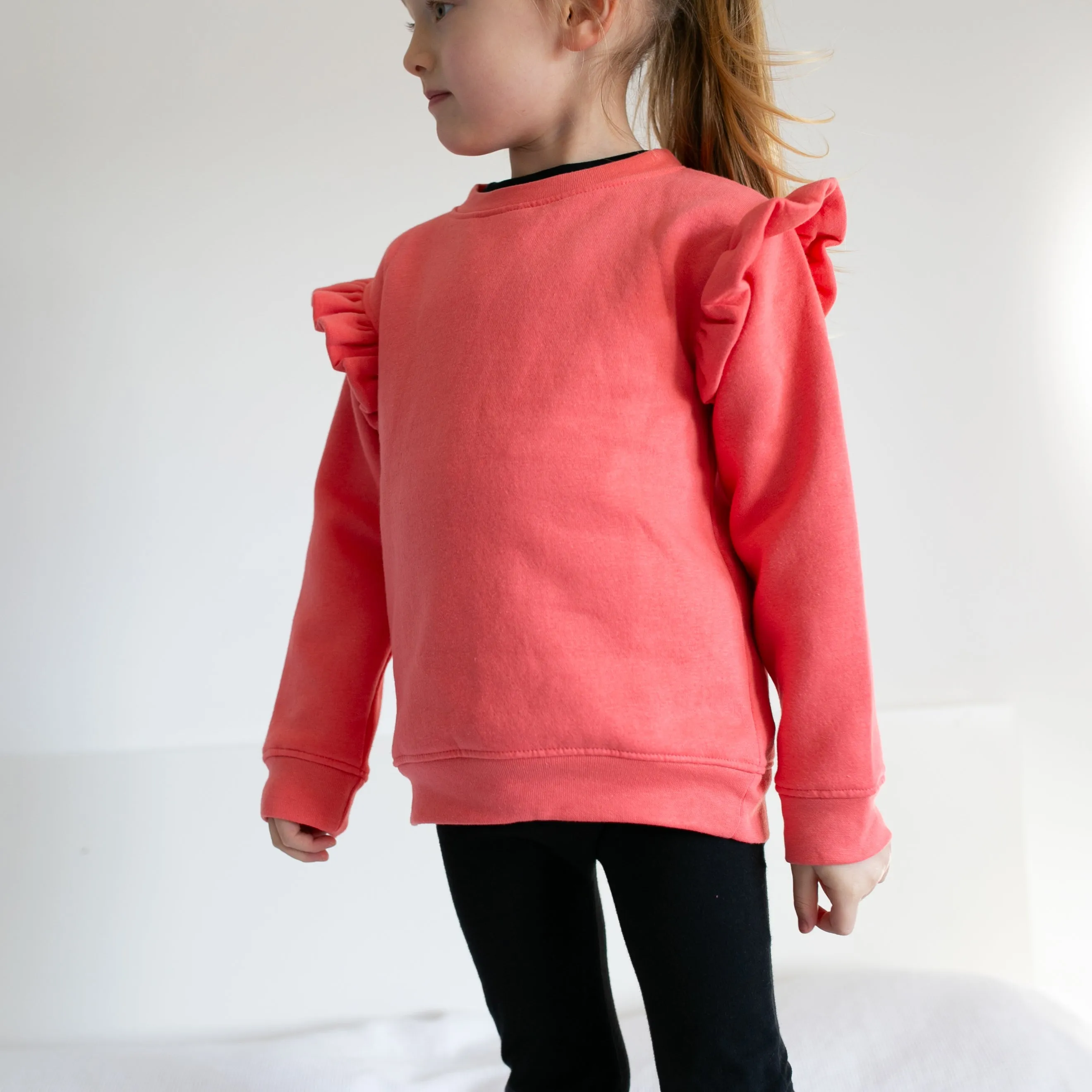 Coral frill sleeve Sweatshirt