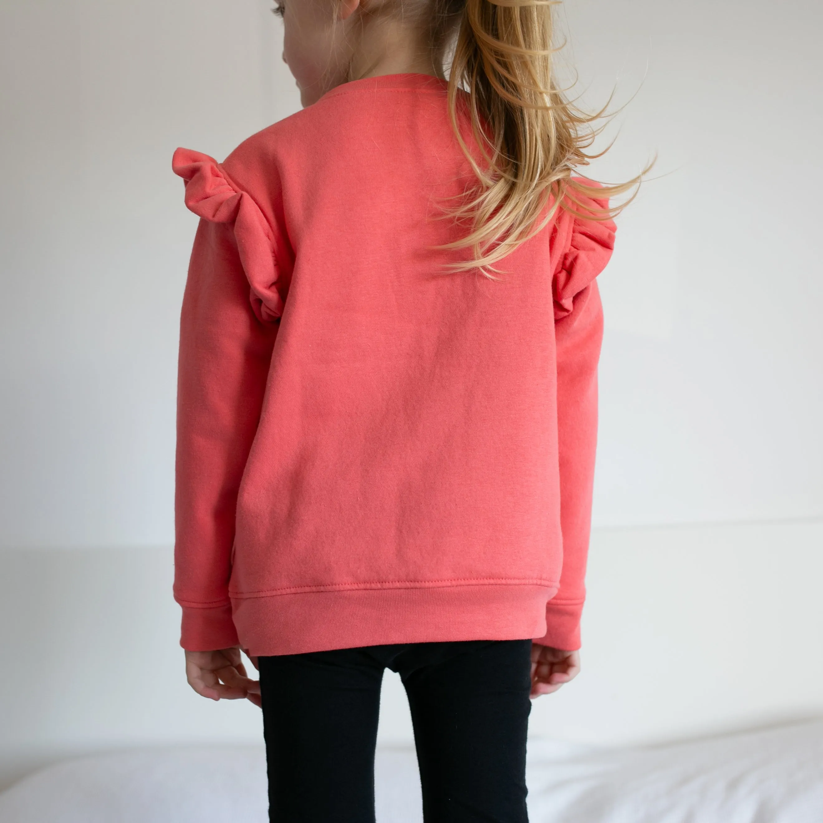 Coral frill sleeve Sweatshirt