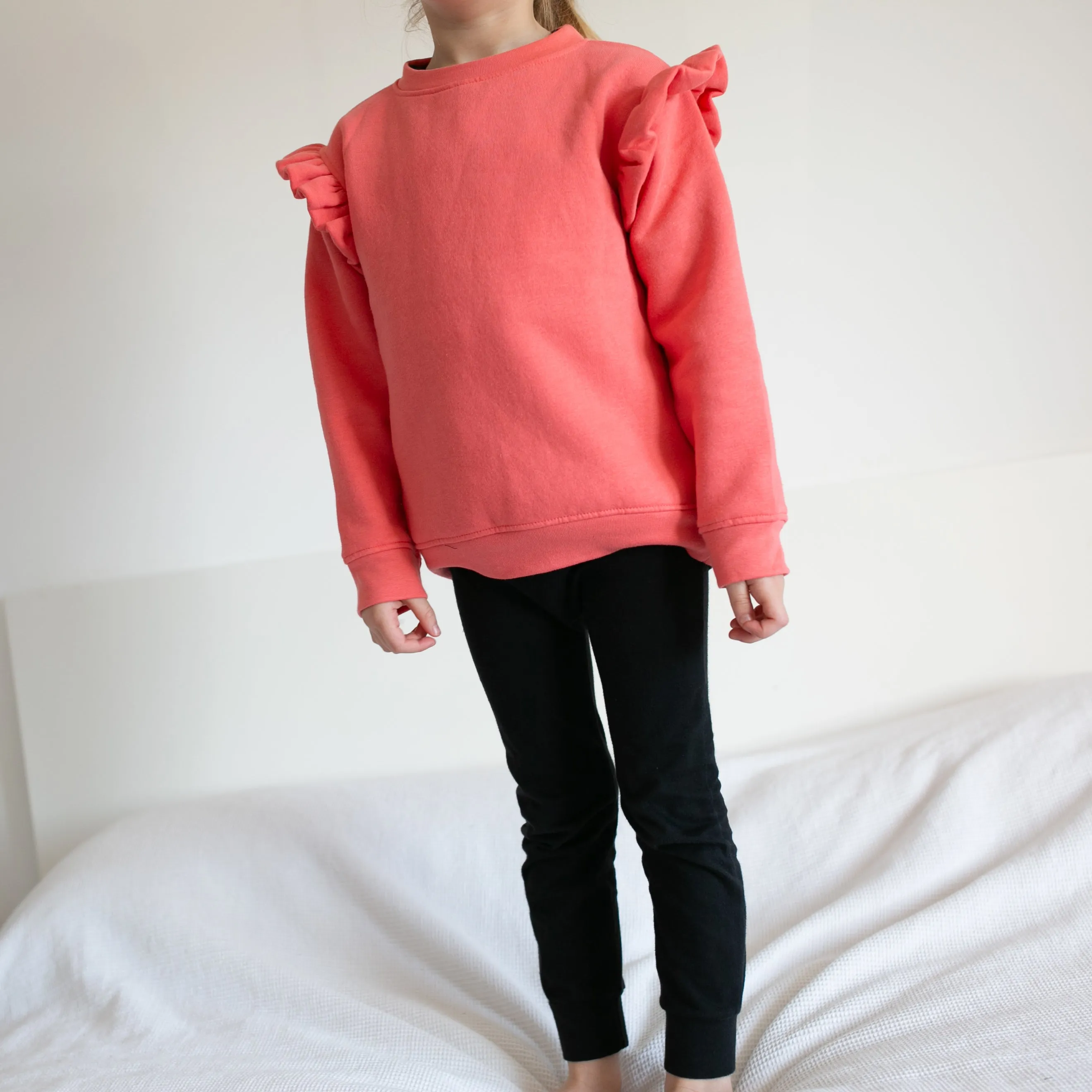 Coral frill sleeve Sweatshirt