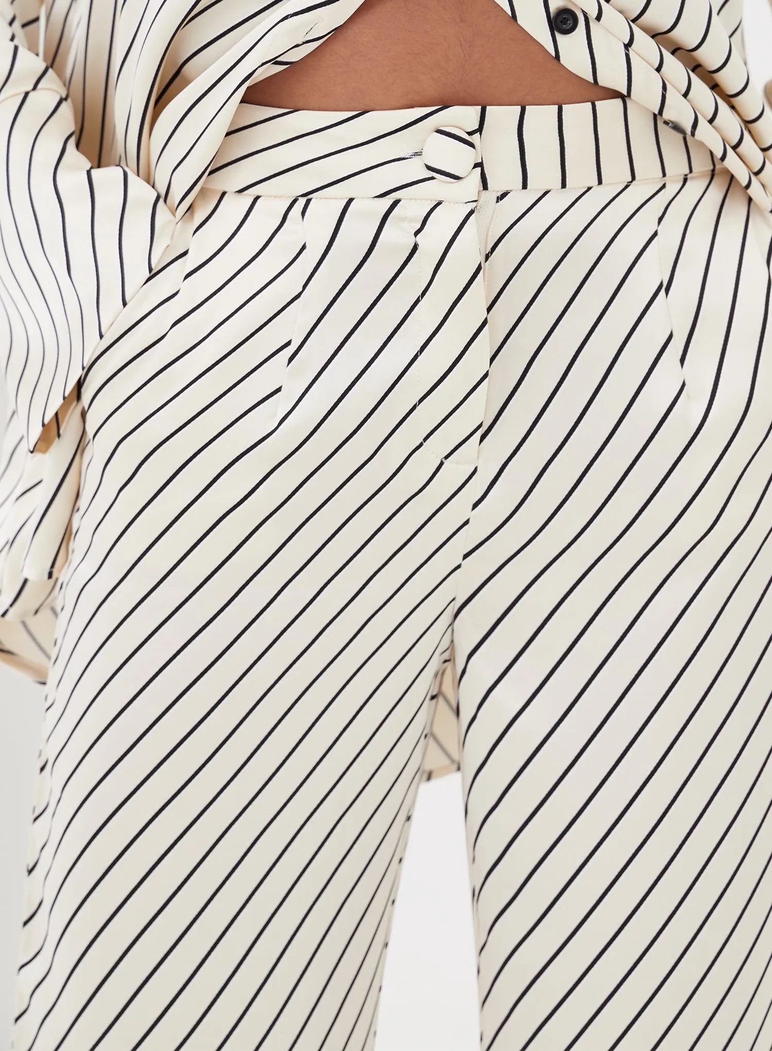 Cream Diagonal Stripe Satin Trousers - Norma