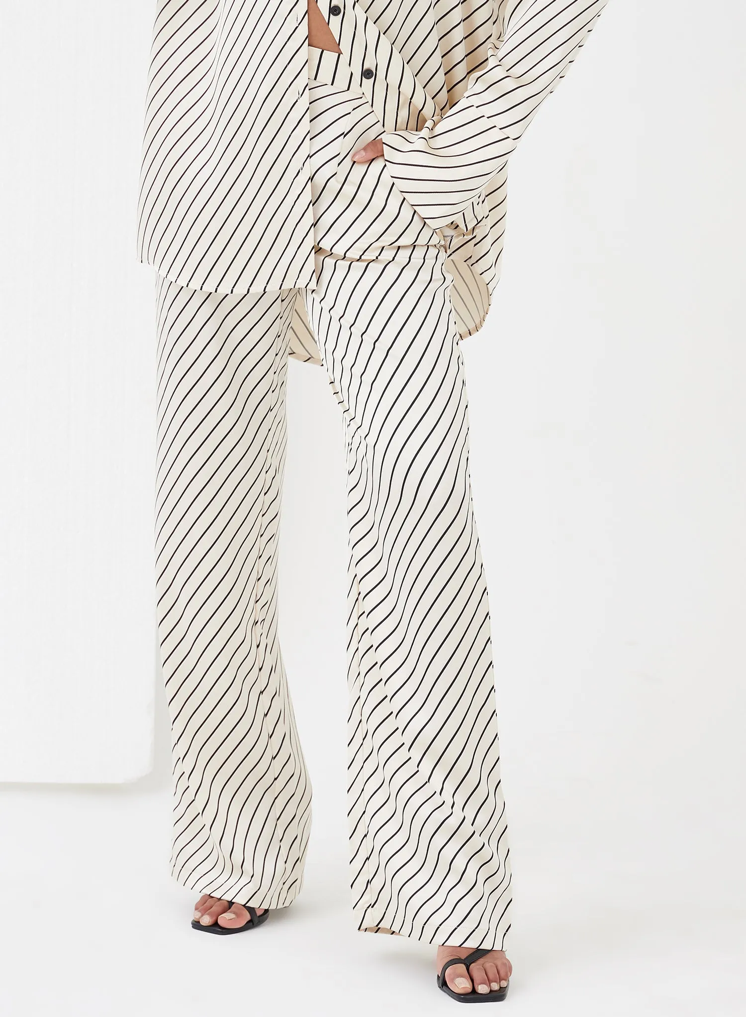 Cream Diagonal Stripe Satin Trousers - Norma