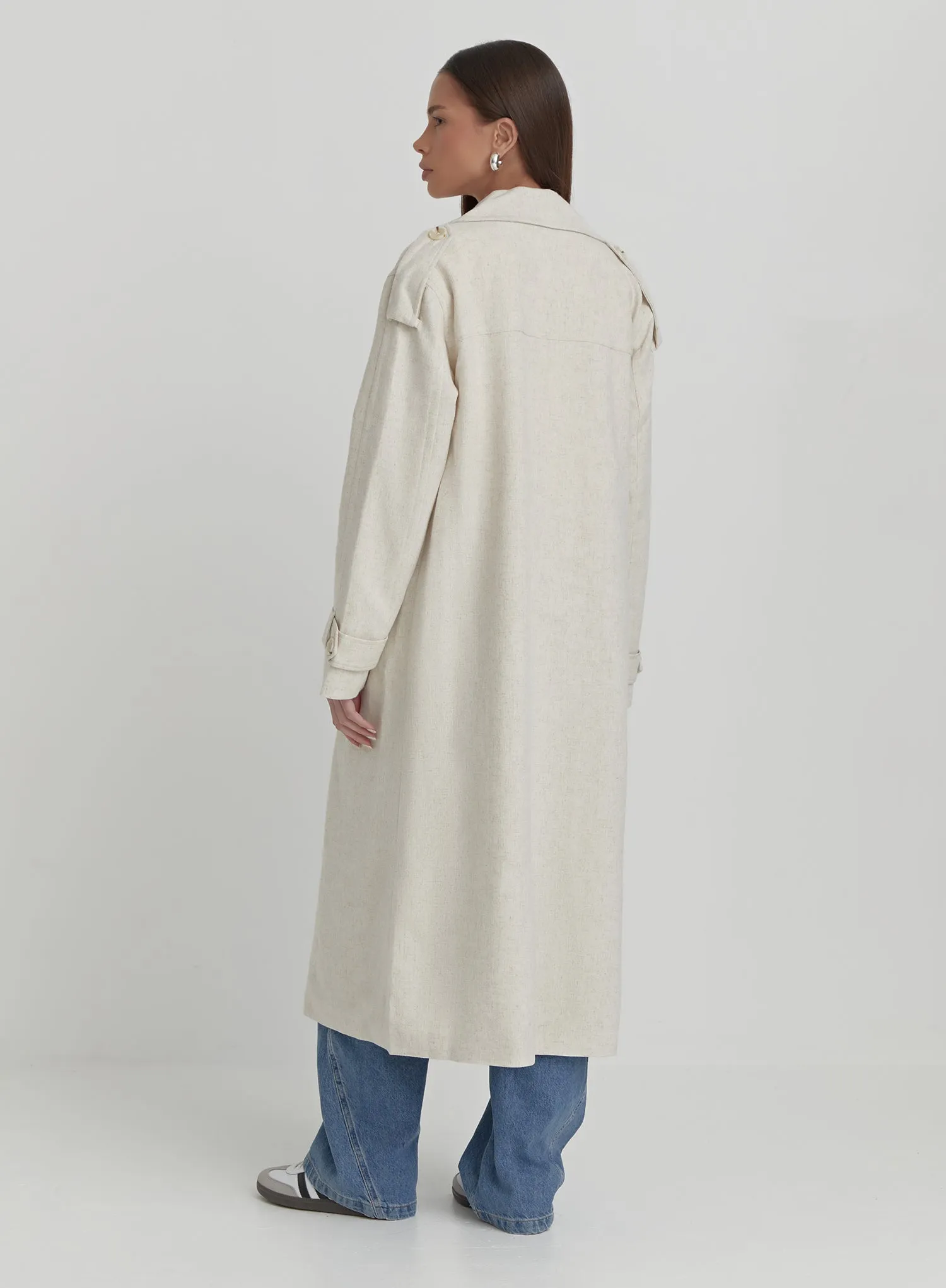 Cream Linen Look Trench Coat- Tanya