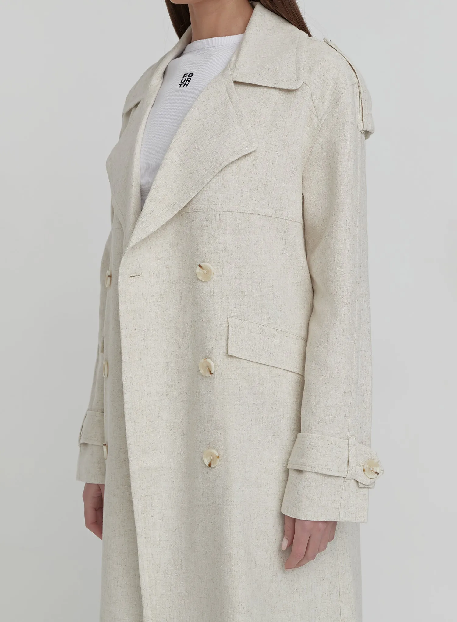 Cream Linen Look Trench Coat- Tanya