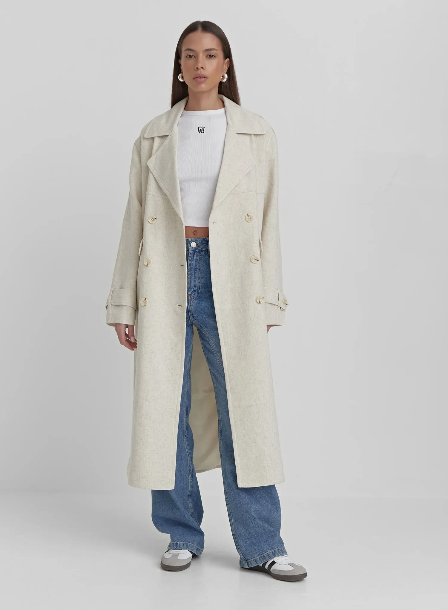 Cream Linen Look Trench Coat- Tanya