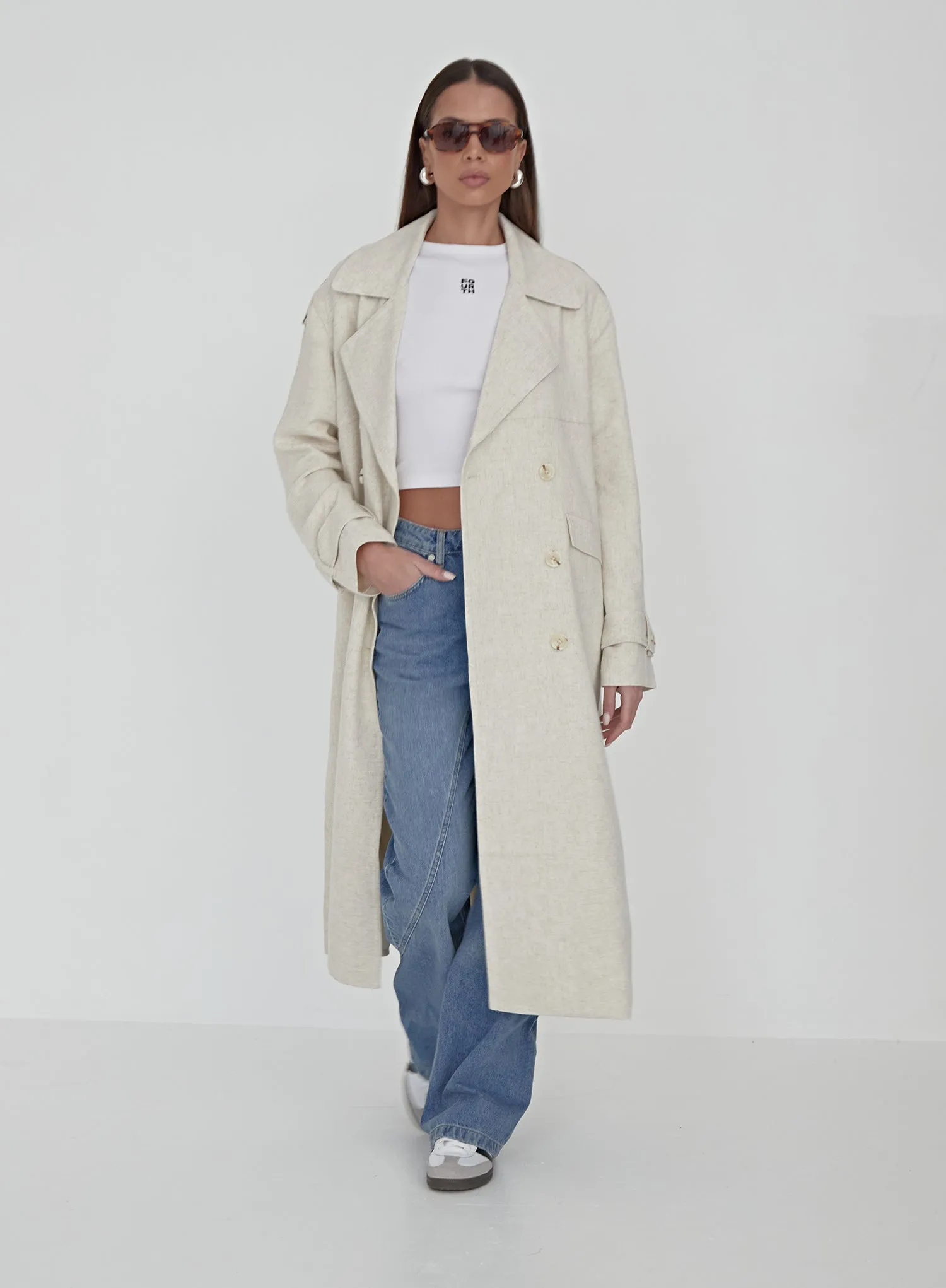 Cream Linen Look Trench Coat- Tanya