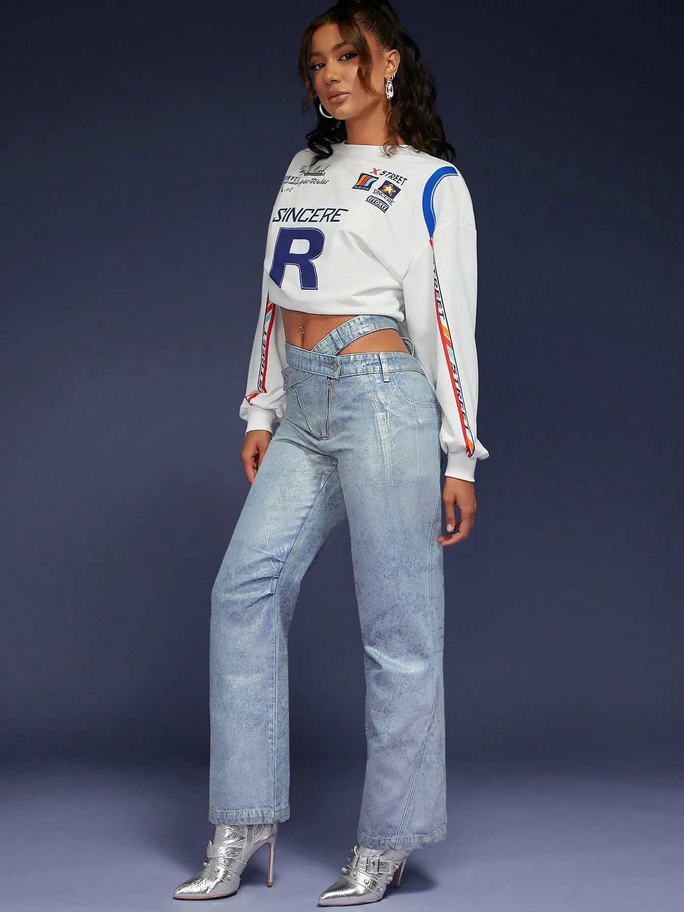 Cutout Waist Straight Leg Jeans