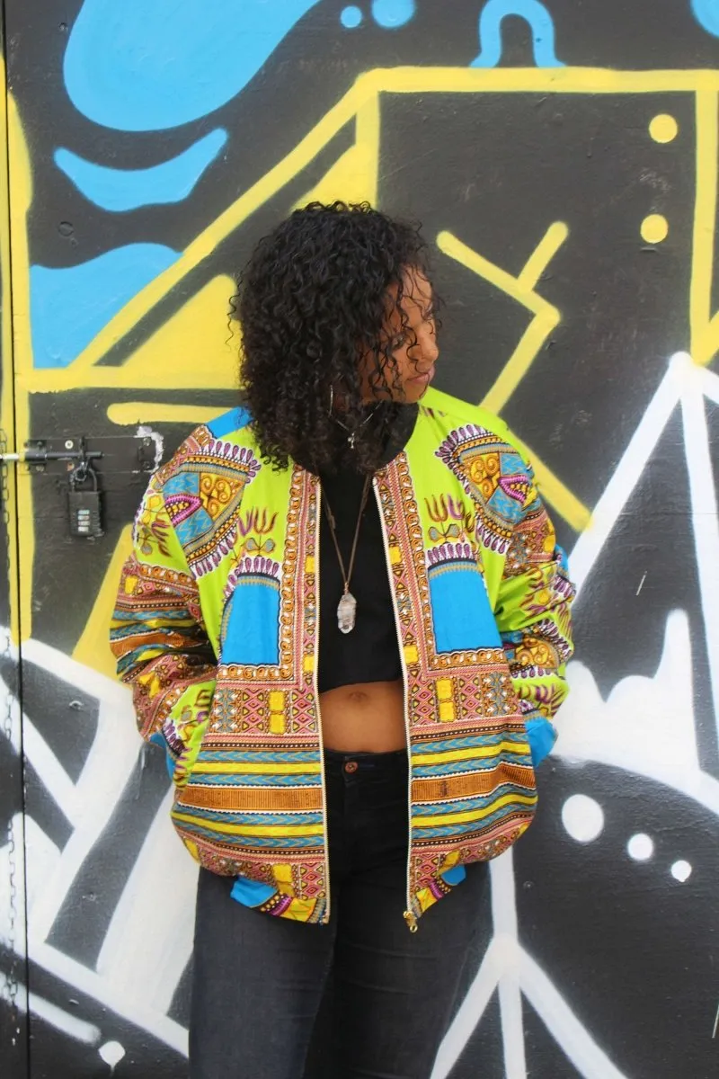 Dashiki Bomber Jacket in Green