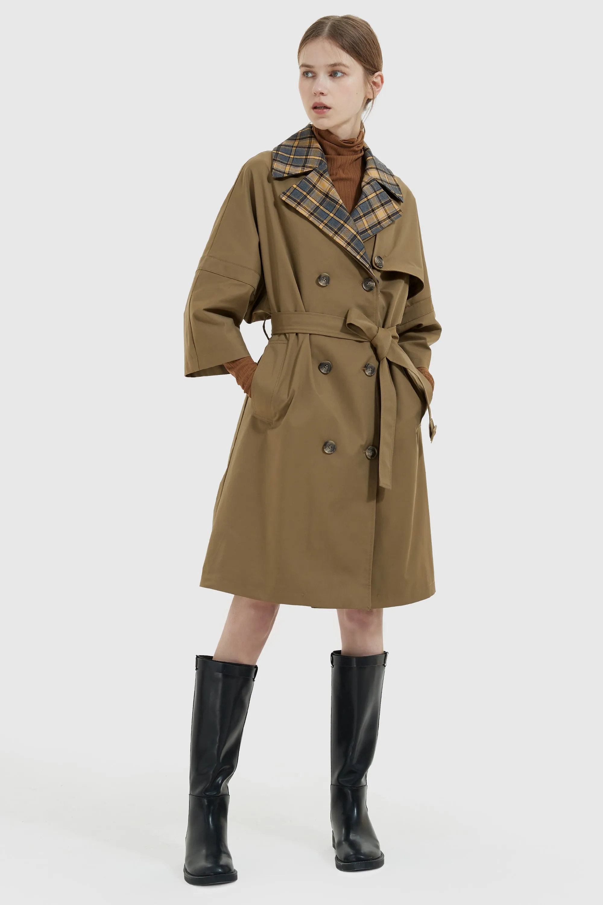 Double Breasted Laper Collar Trench Coat