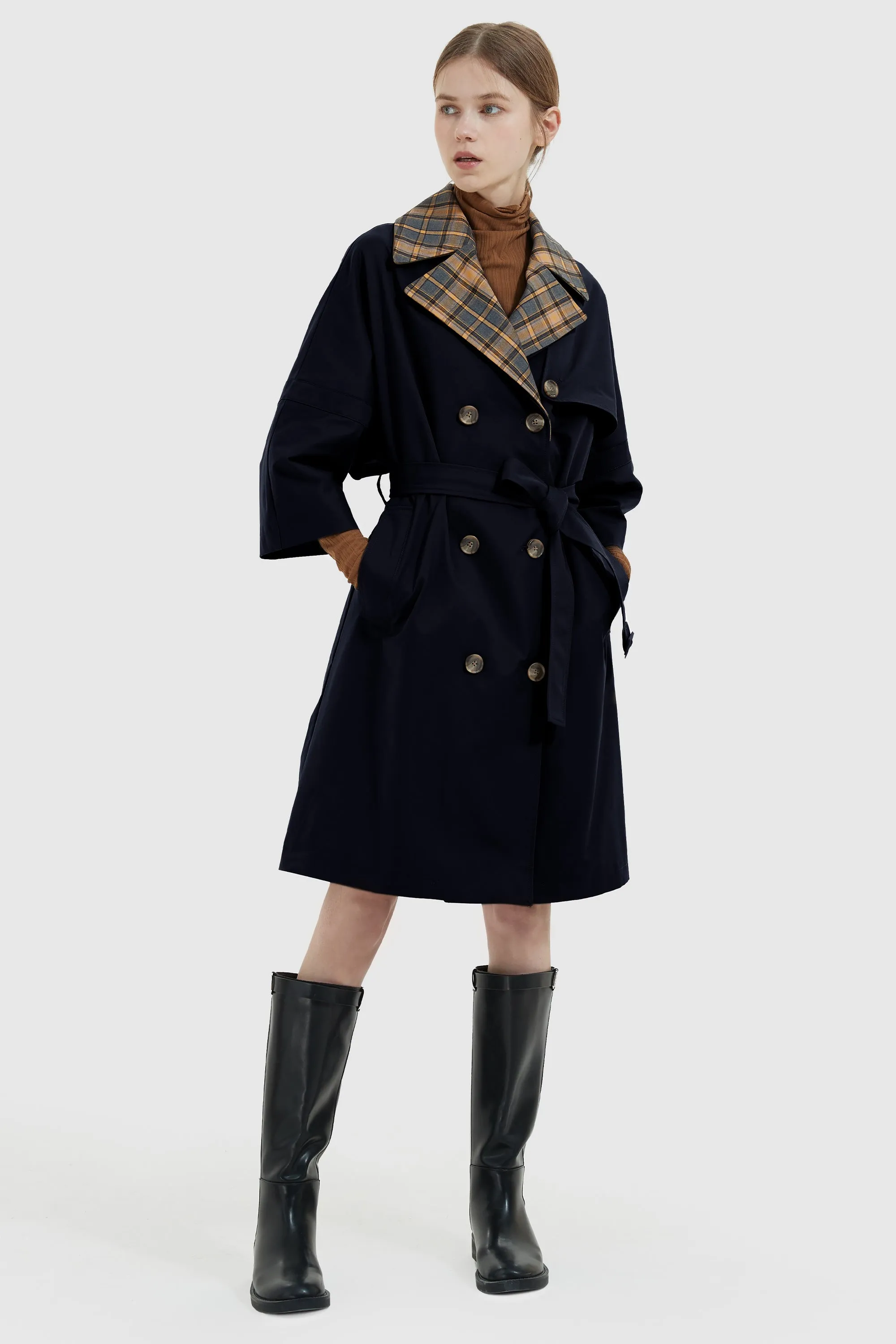 Double Breasted Laper Collar Trench Coat