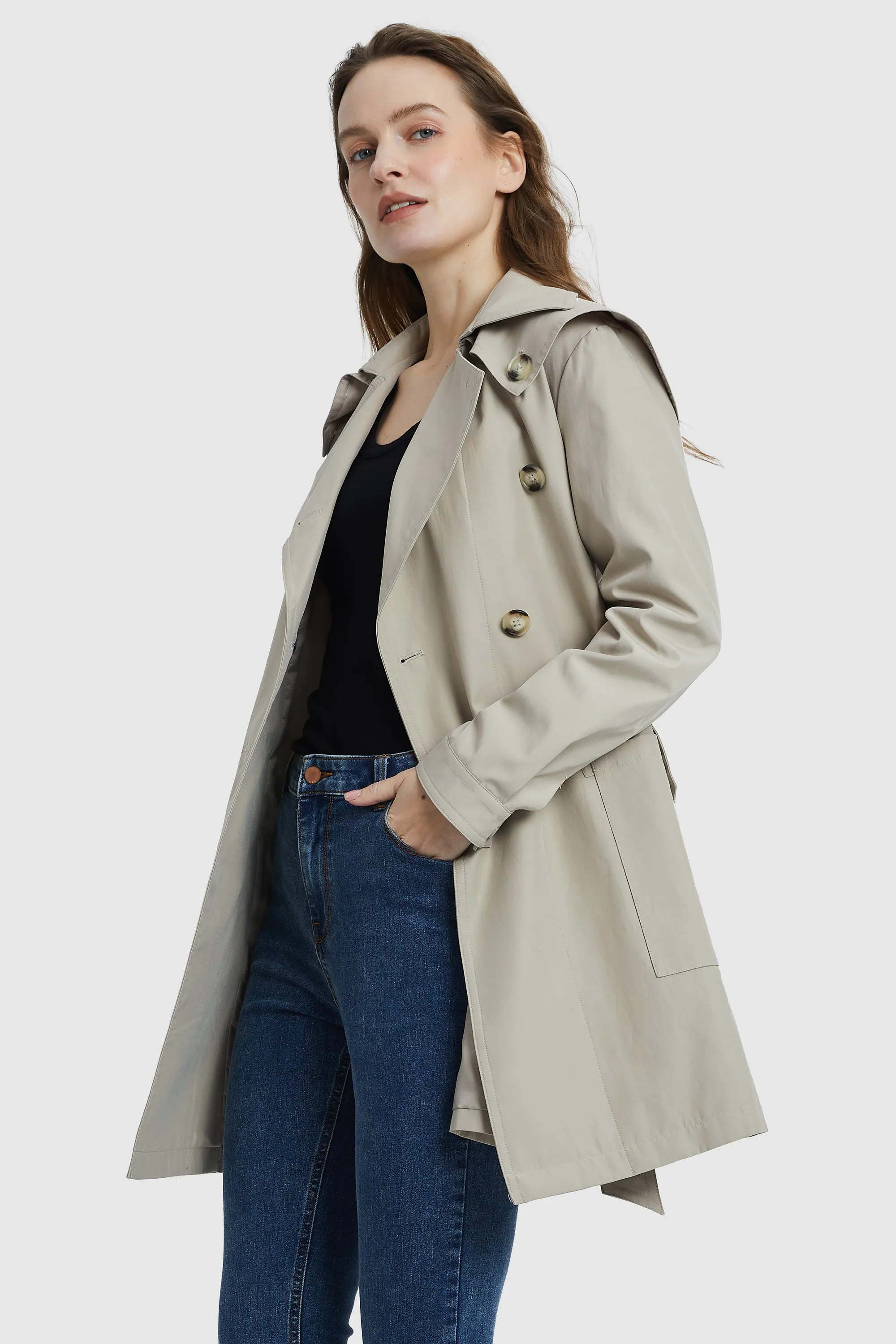 Double Breasted Notched Lapel Trench Coat