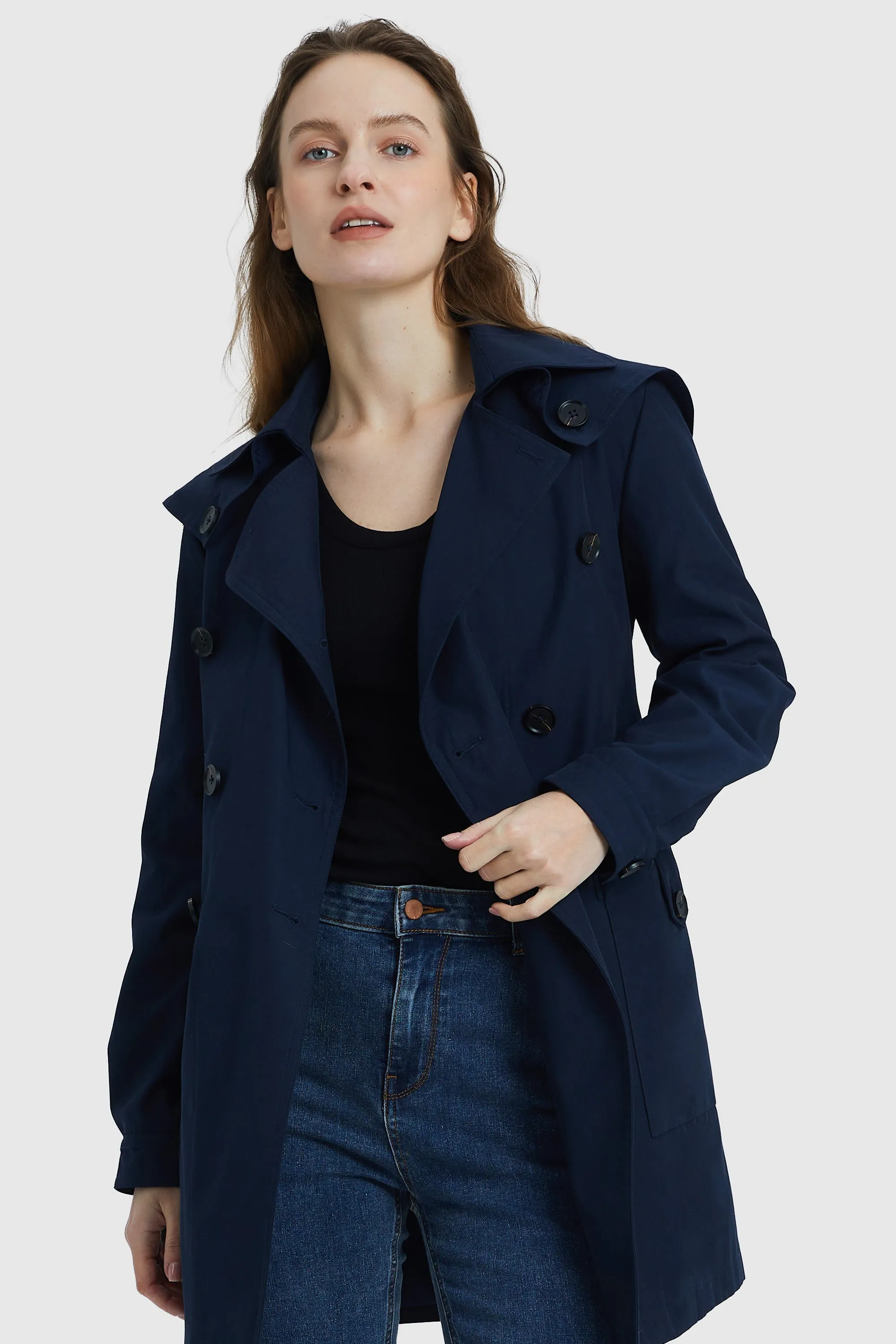 Double Breasted Notched Lapel Trench Coat