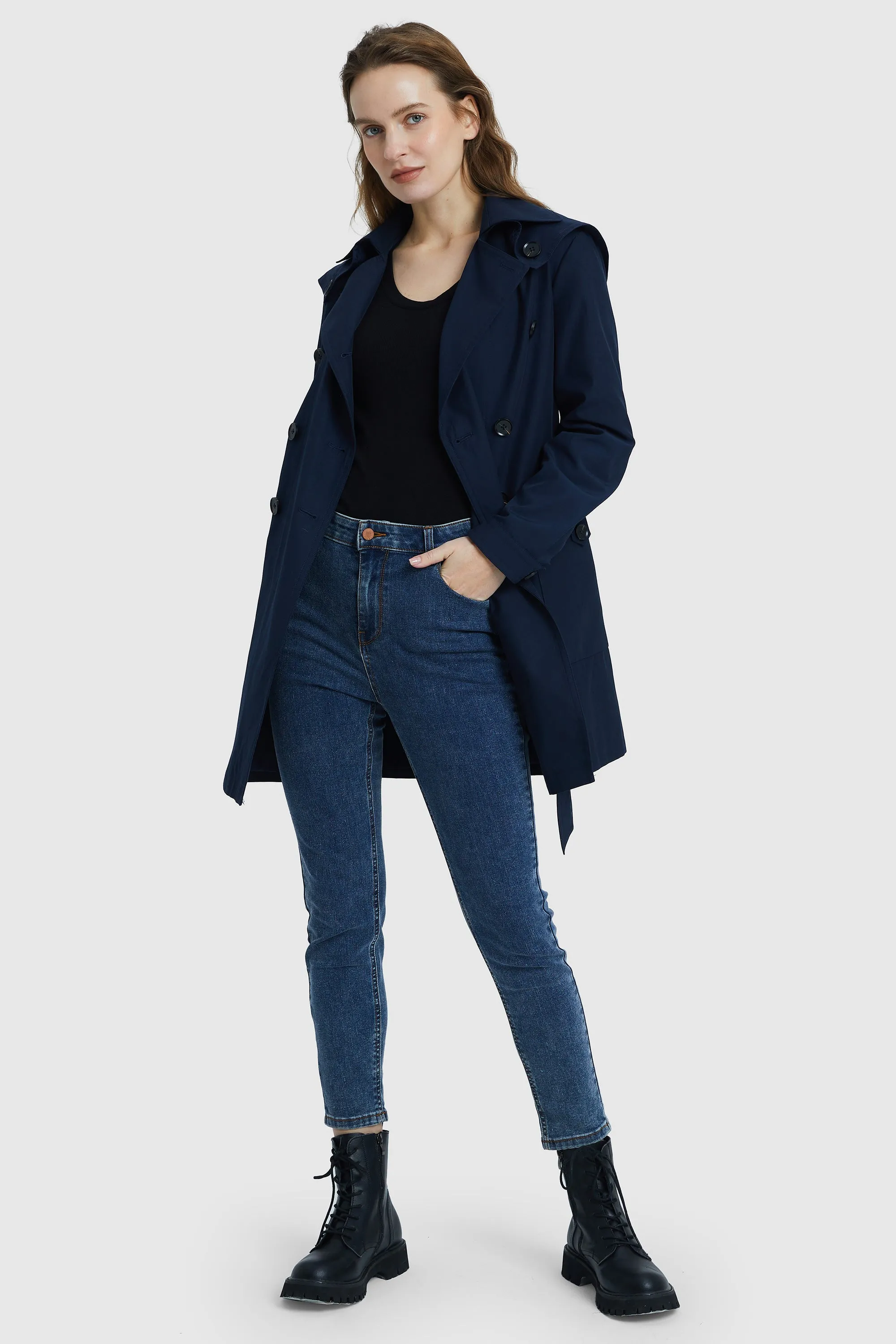 Double Breasted Notched Lapel Trench Coat