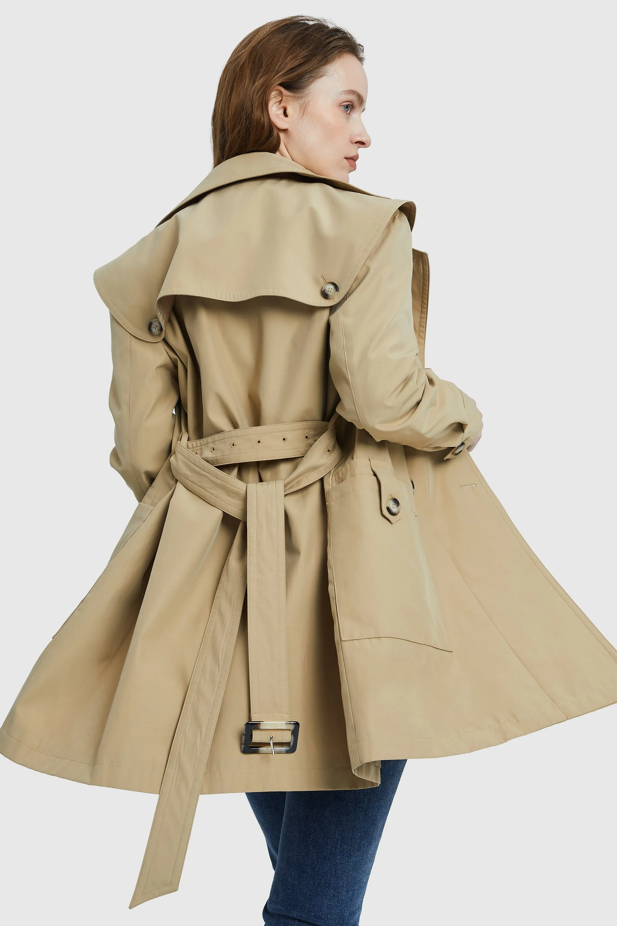 Double Breasted Notched Lapel Trench Coat