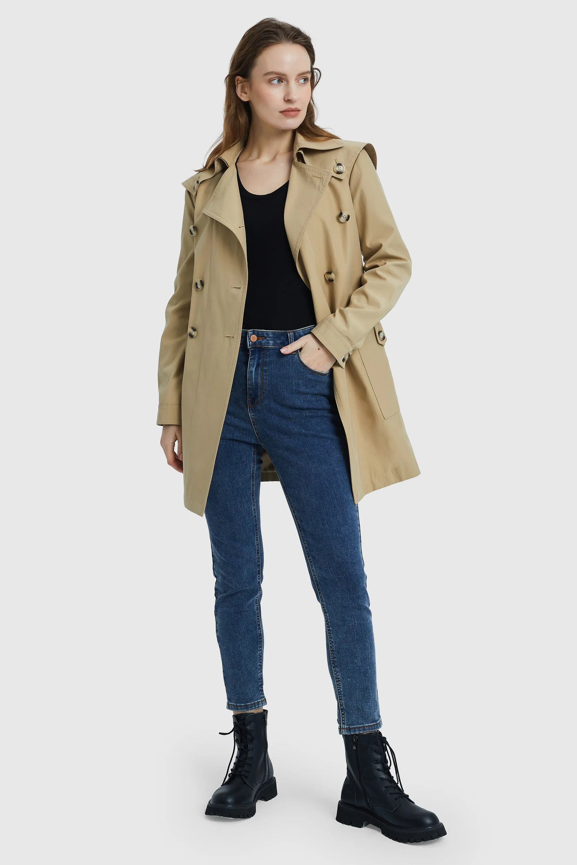 Double Breasted Notched Lapel Trench Coat