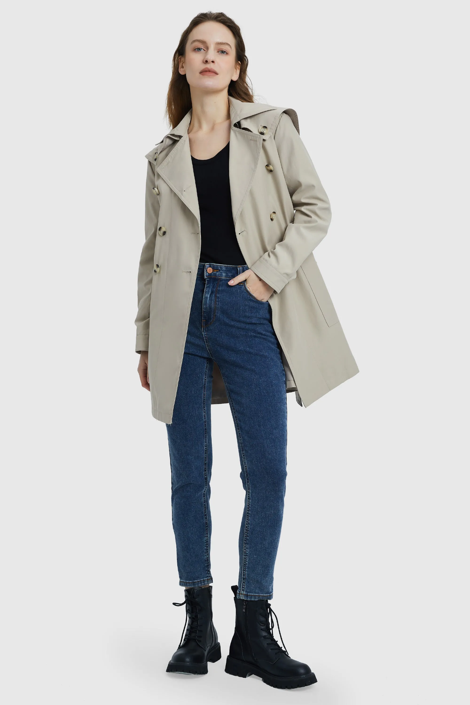 Double Breasted Notched Lapel Trench Coat