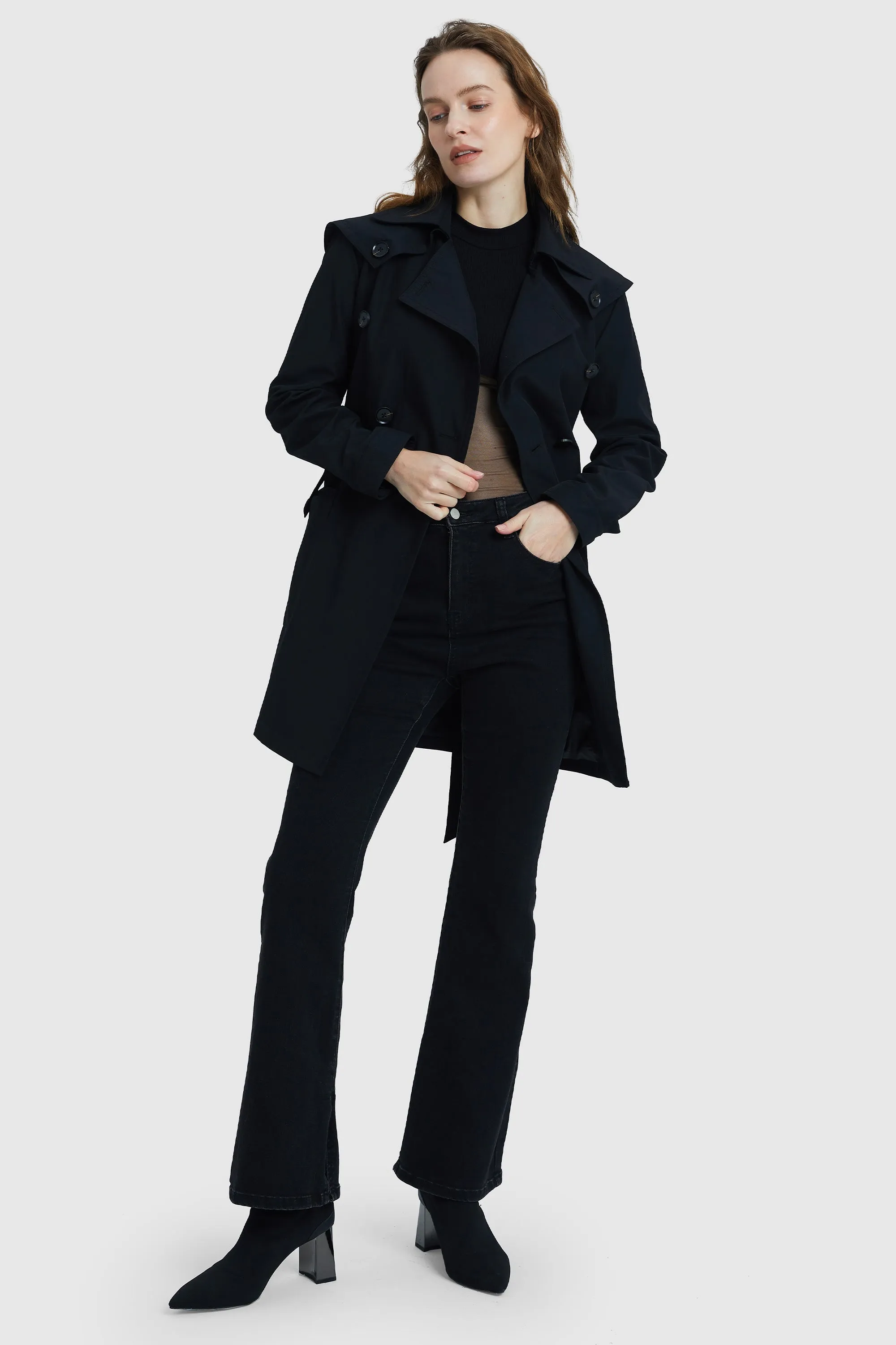 Double Breasted Notched Lapel Trench Coat