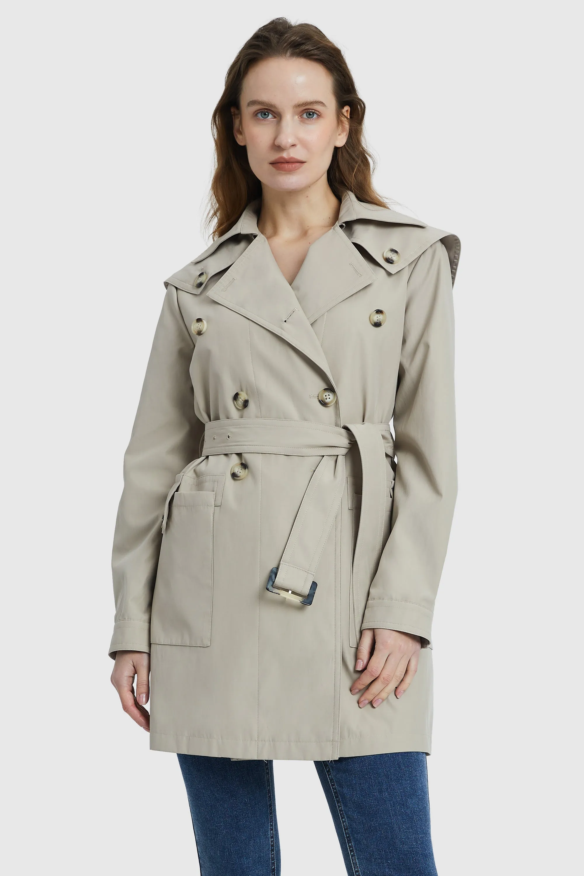 Double Breasted Notched Lapel Trench Coat