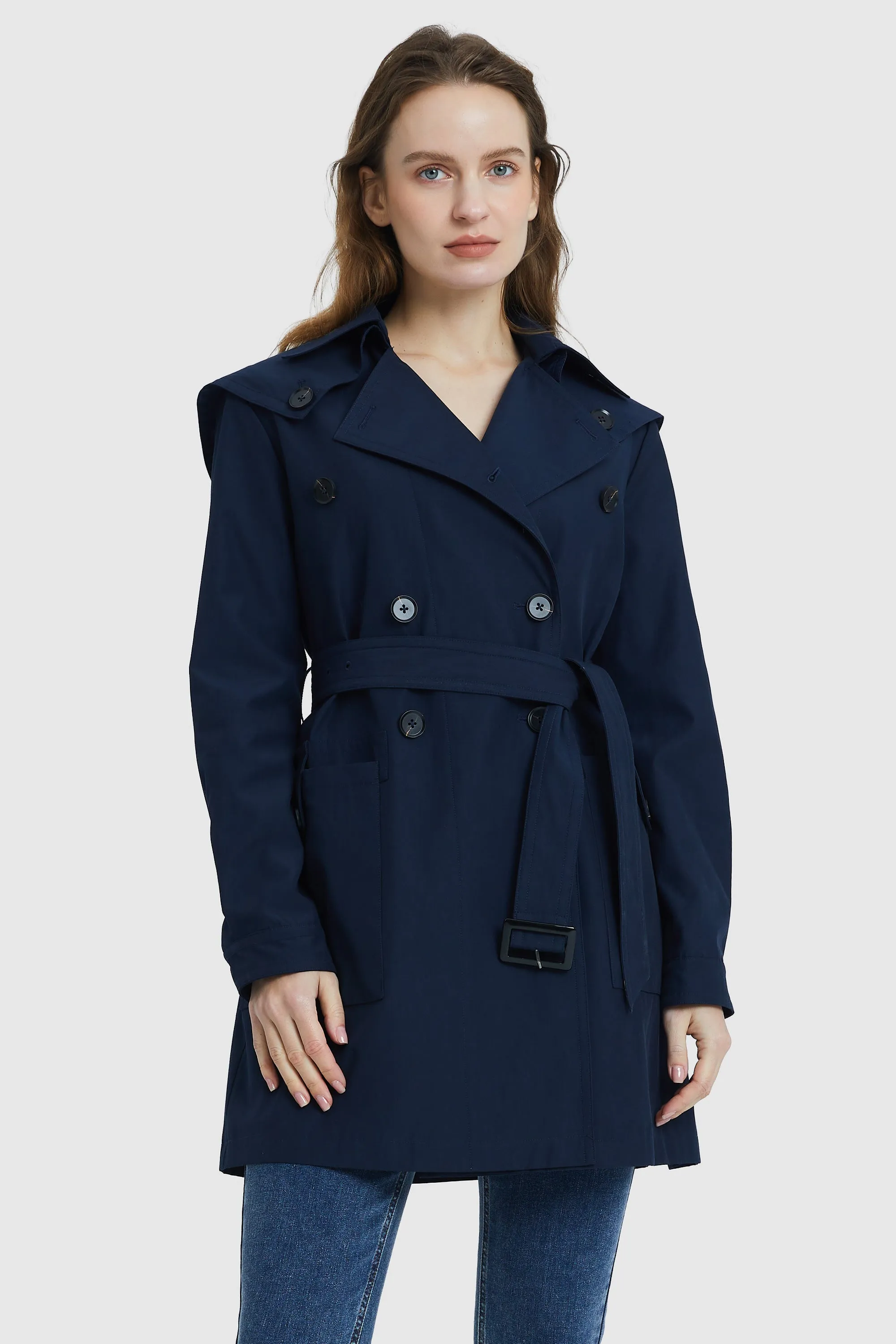 Double Breasted Notched Lapel Trench Coat