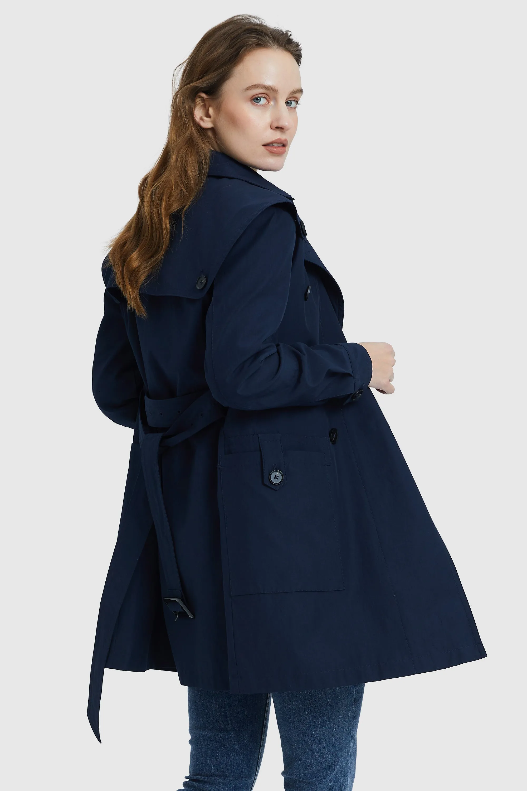 Double Breasted Notched Lapel Trench Coat