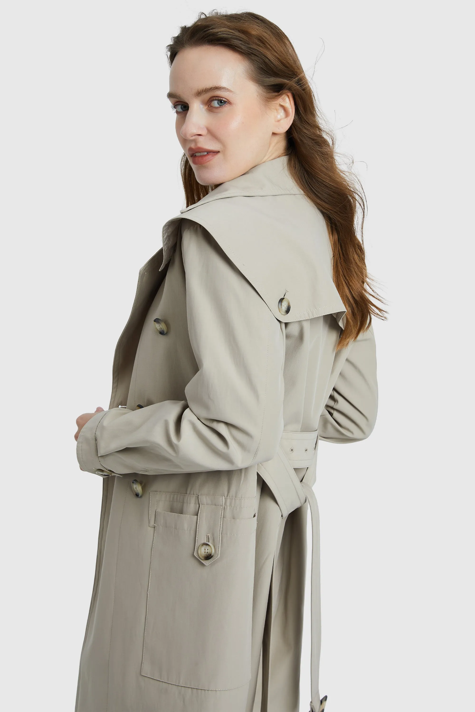 Double Breasted Notched Lapel Trench Coat