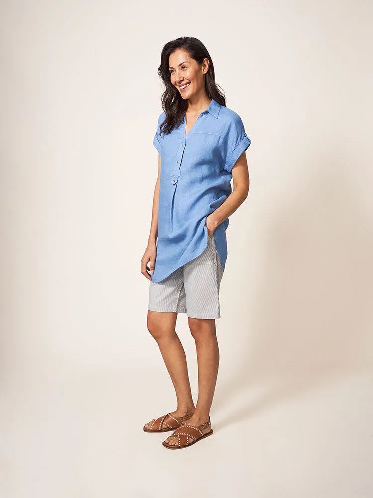 Elsie Linen Tunic - Mid Blue