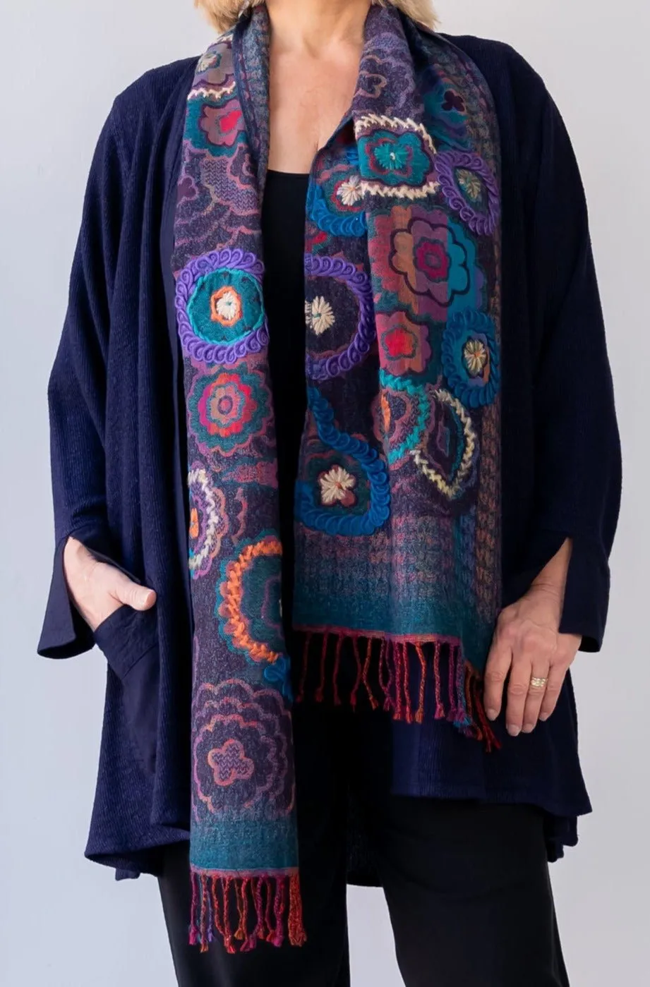 Embroidered Wool Scarf - Gemma