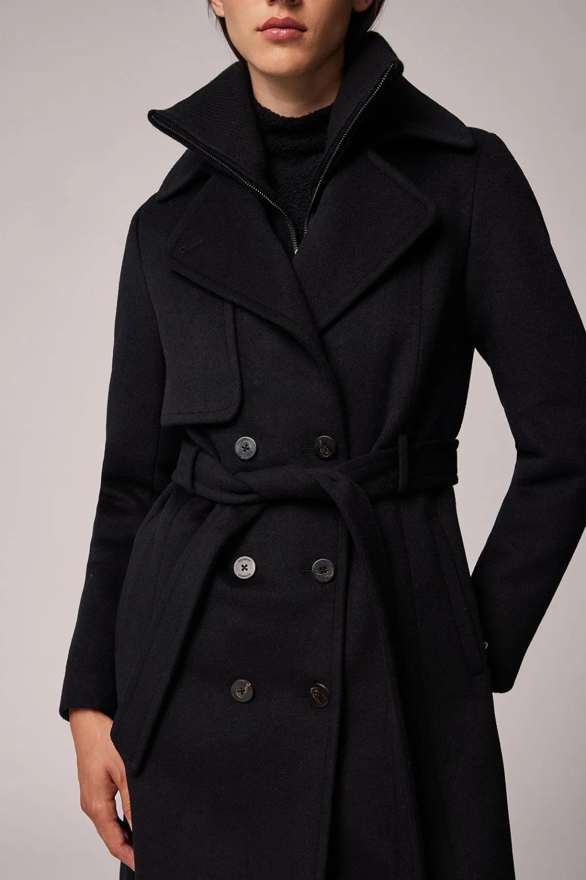 FABIANNE Trench-Style Wool Coat with High Napoleon Collar