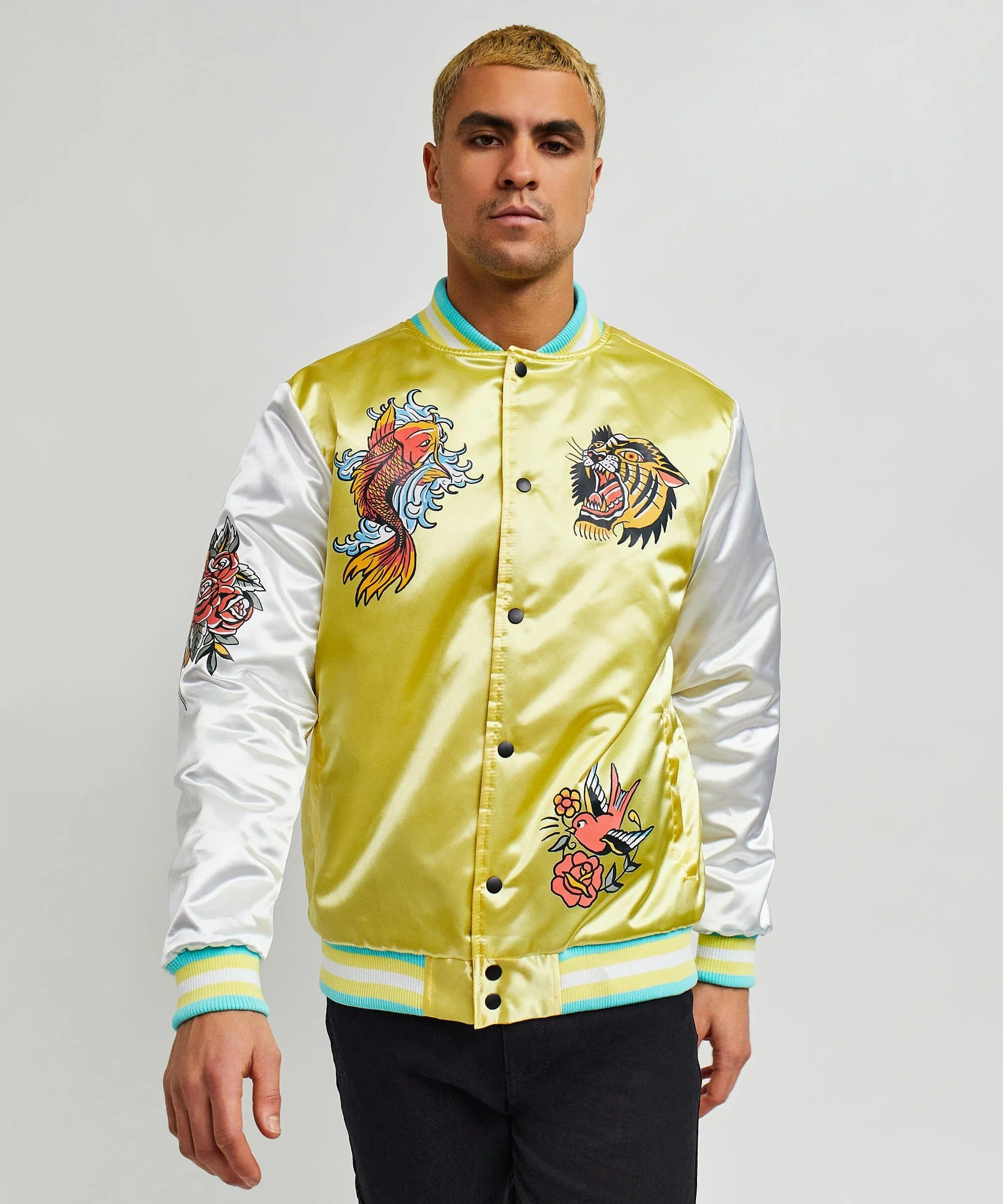 Fearless Satin Bomber Jacket - Yellow