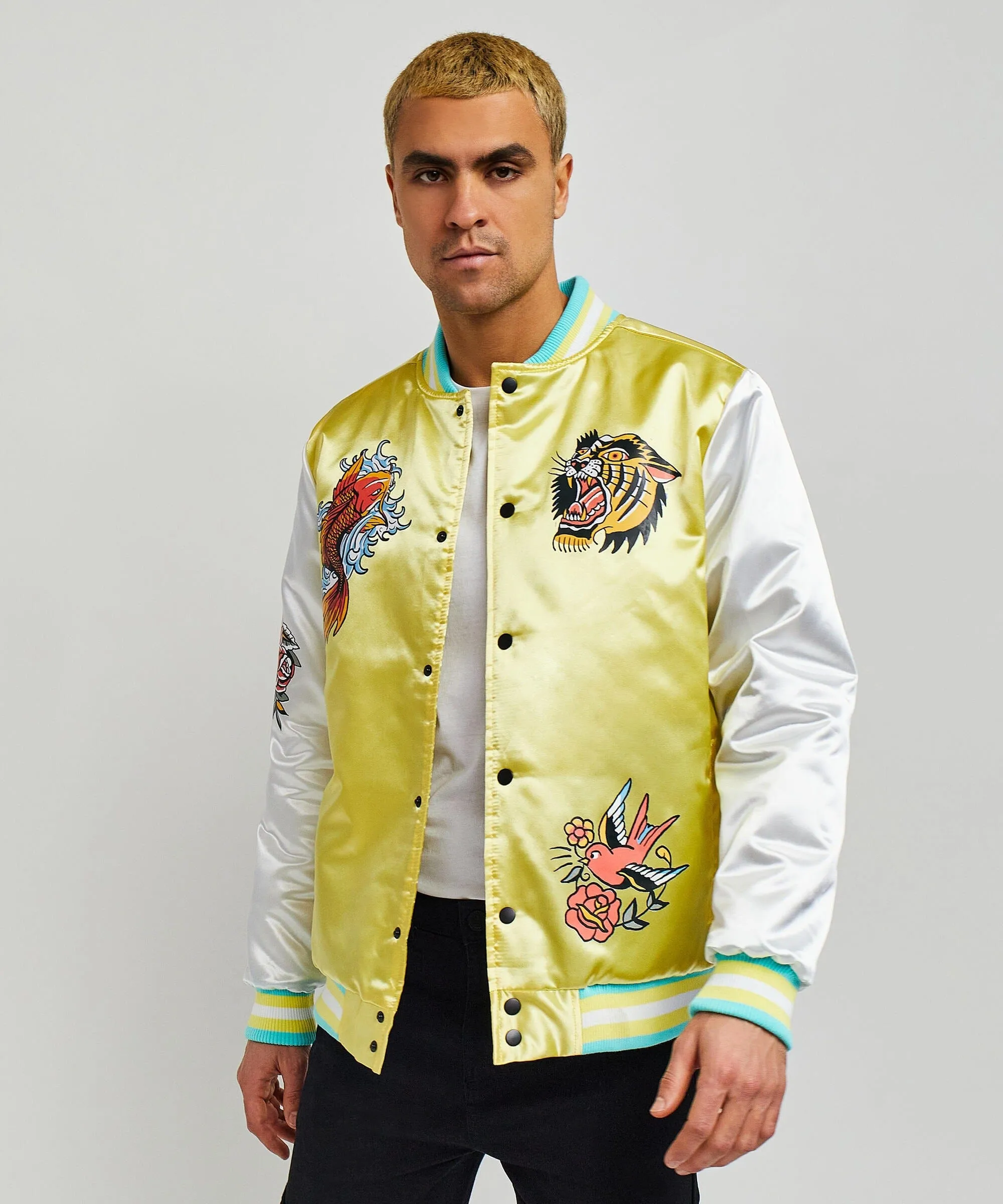 Fearless Satin Bomber Jacket - Yellow