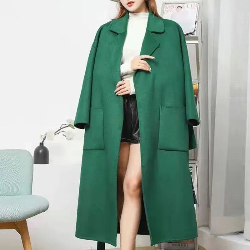 Free Shipping Camel Cashmere long Wool Trench Coat Womens