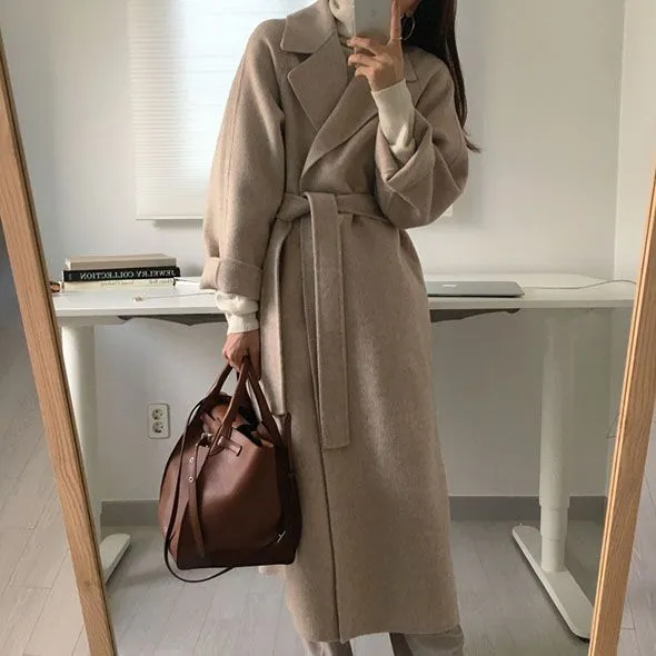 Free Shipping Camel Cashmere long Wool Trench Coat Womens