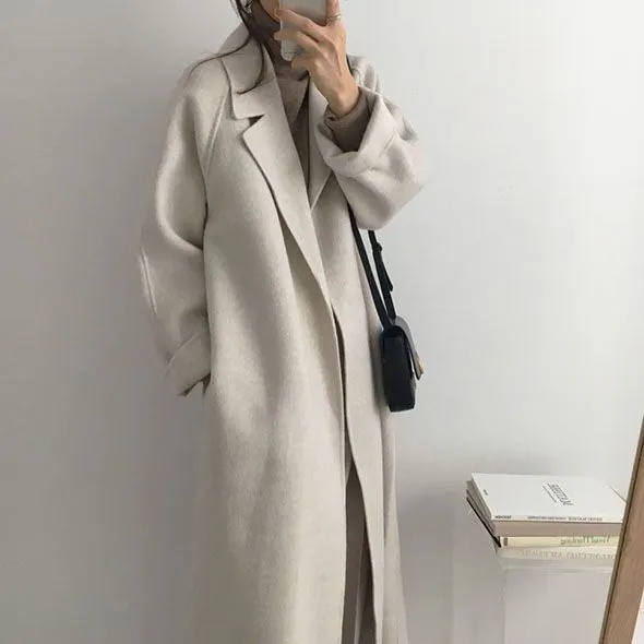 Free Shipping Camel Cashmere long Wool Trench Coat Womens