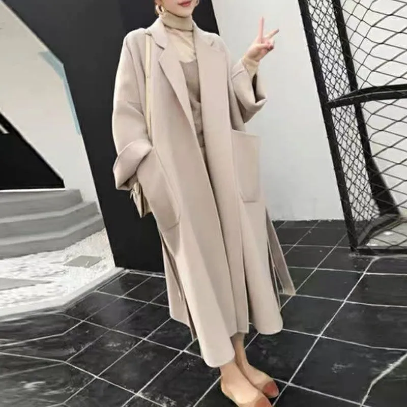 Free Shipping Camel Cashmere long Wool Trench Coat Womens