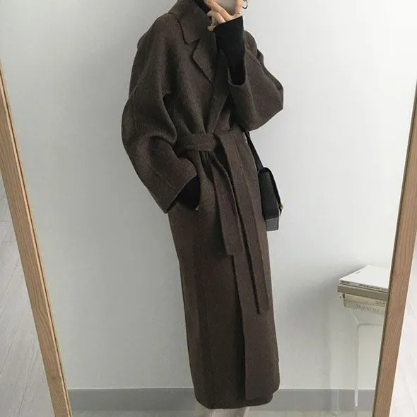 Free Shipping Camel Cashmere long Wool Trench Coat Womens