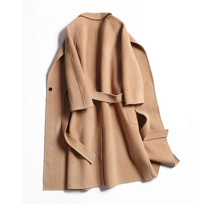 Free Shipping Camel Cashmere long Wool Trench Coat Womens