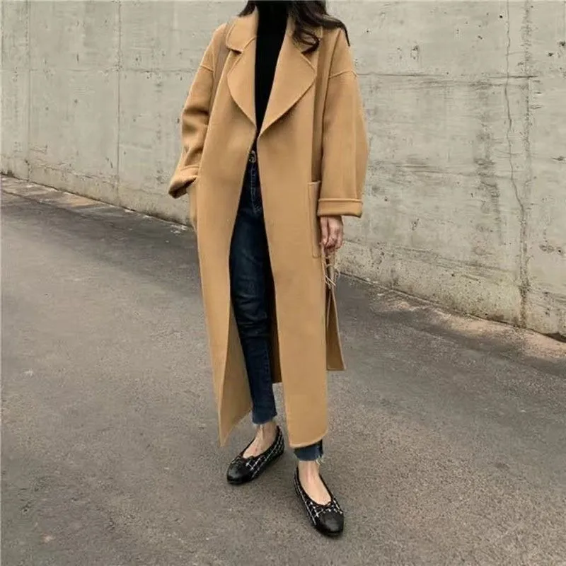 Free Shipping Camel Cashmere long Wool Trench Coat Womens