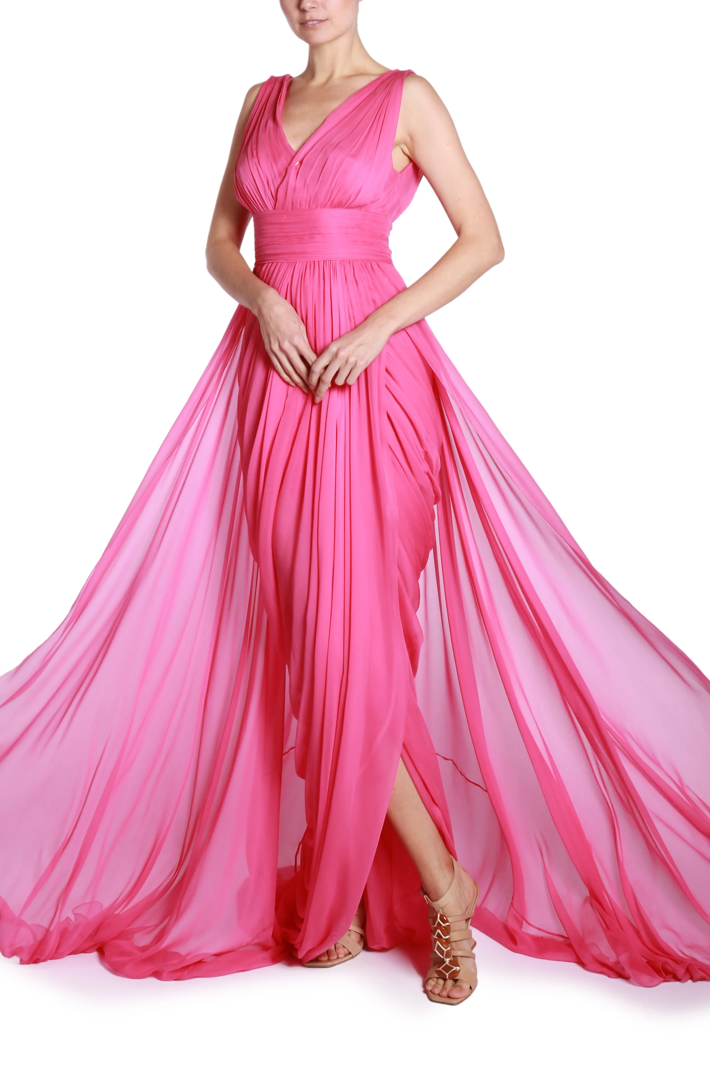 Fuschia V Neckline Sleeveless Gown