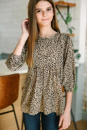 Girls: Feeling Wild Latte Brown Spotted Tunic