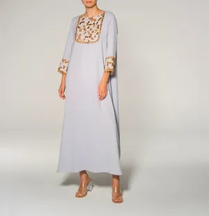 Grey Gold Embroidery Embellishment Kaftan