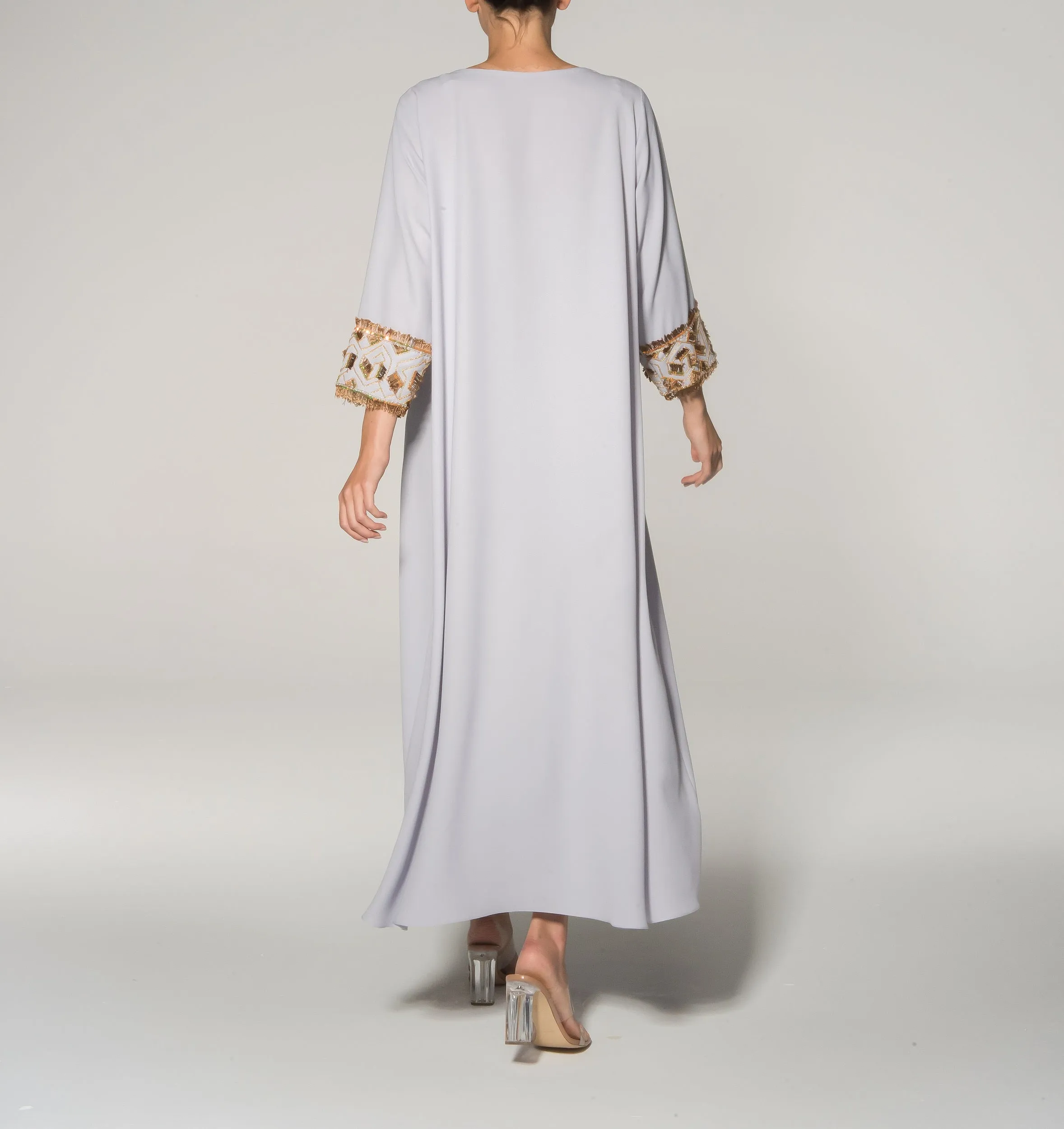 Grey Gold Embroidery Embellishment Kaftan