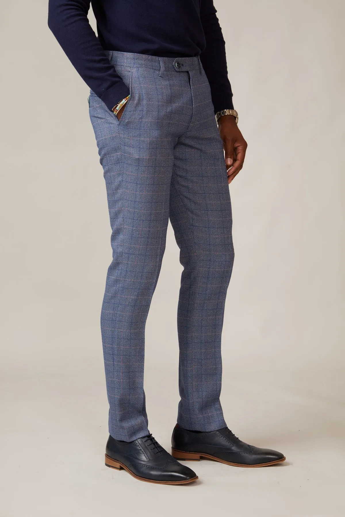 HILTON - Blue Tweed Check Trousers