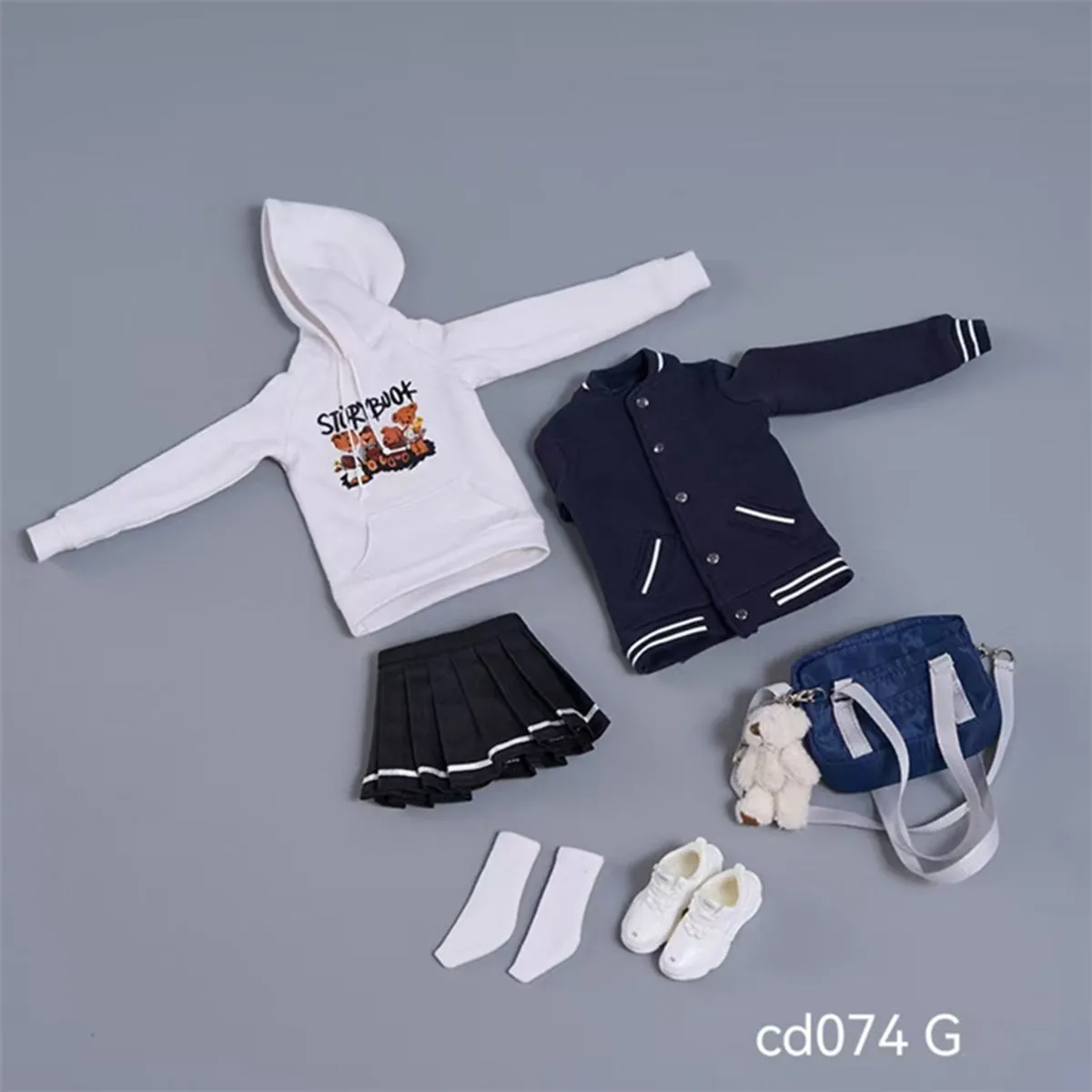 HiPlay Cdtoys, Baseball Jacket Hooded Sweatshirt and Pleated Skirt Set, Figure Doll Clothes