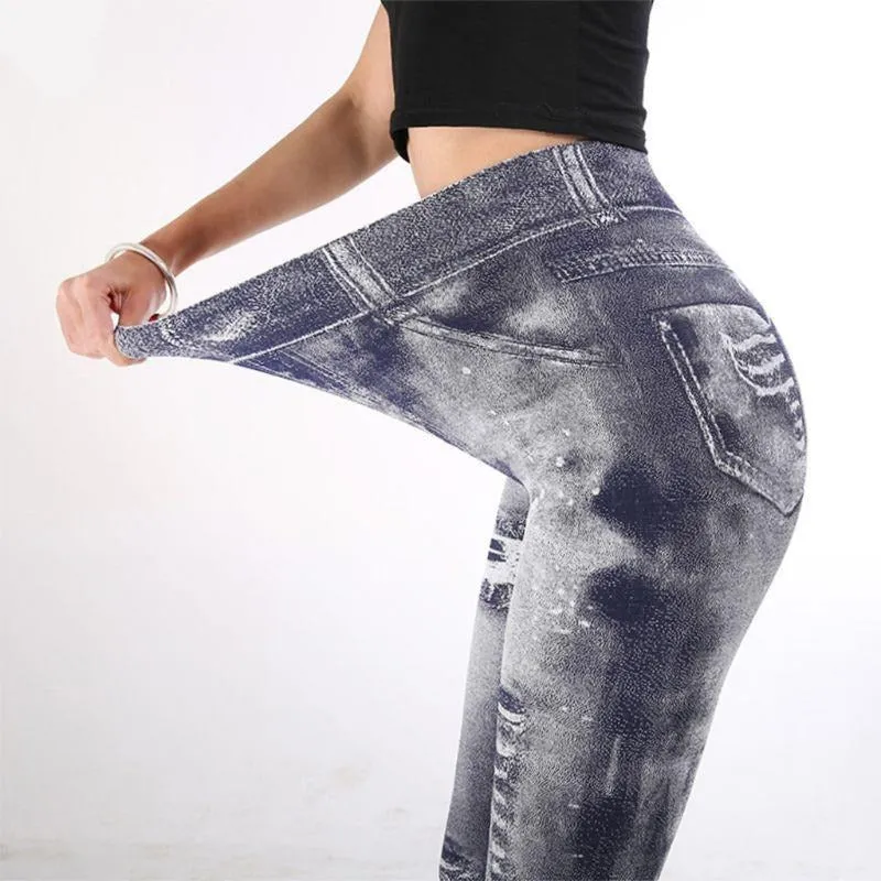 Imitation Distressed Denim Jeans