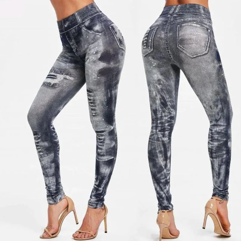 Imitation Distressed Denim Jeans