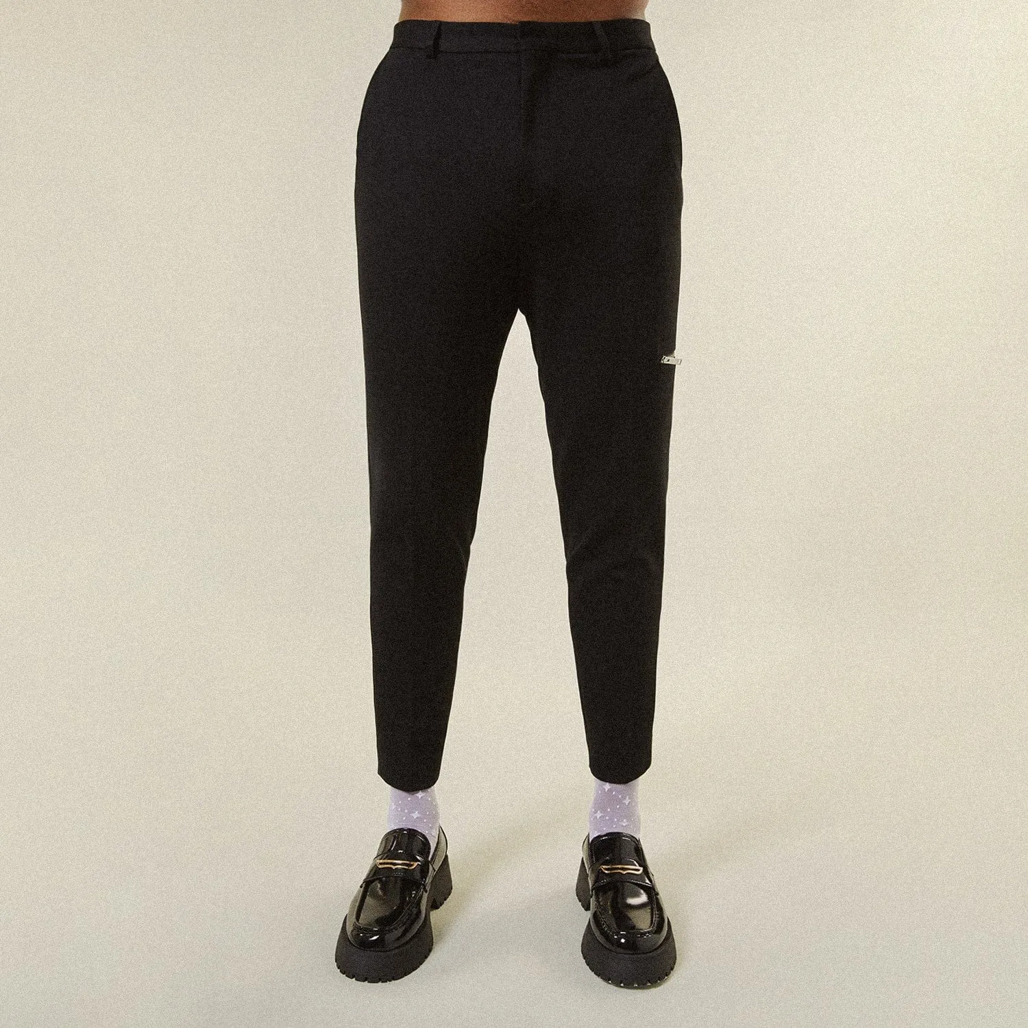 JERSEY TAILORED ZIP TROUSERS - BLACK