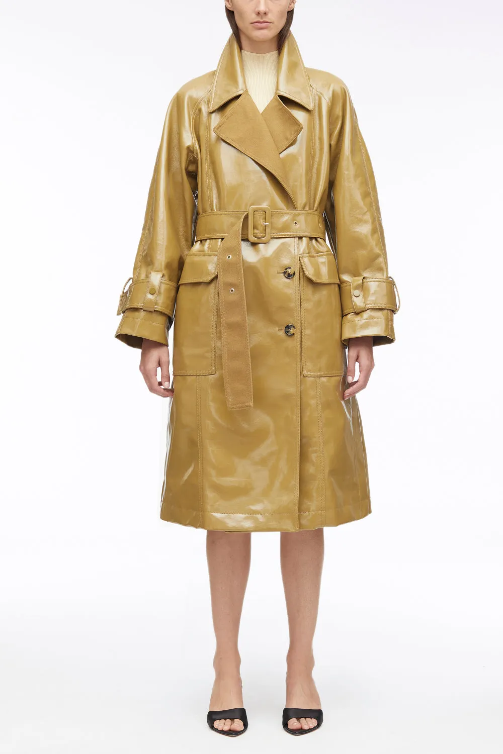 Laminated Cotton Canvas Trench Coat