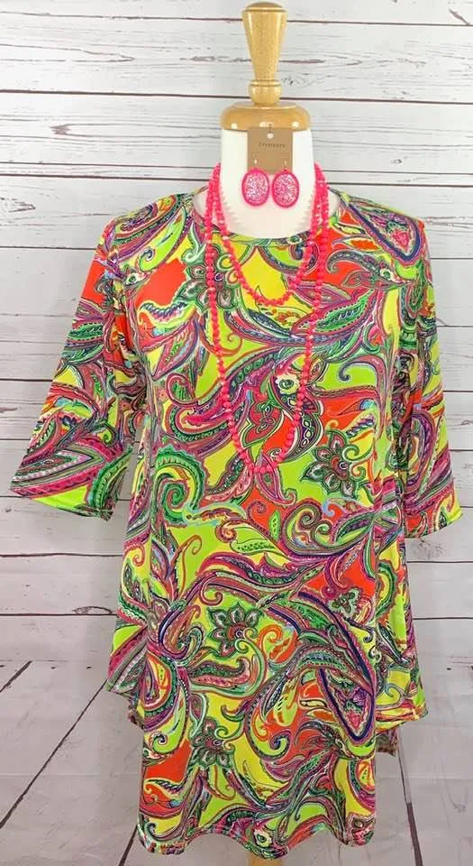 Large * Paradise Neon Paisley Scoop Tunic