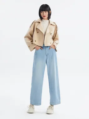 Letter Print Cropped Trench Coat