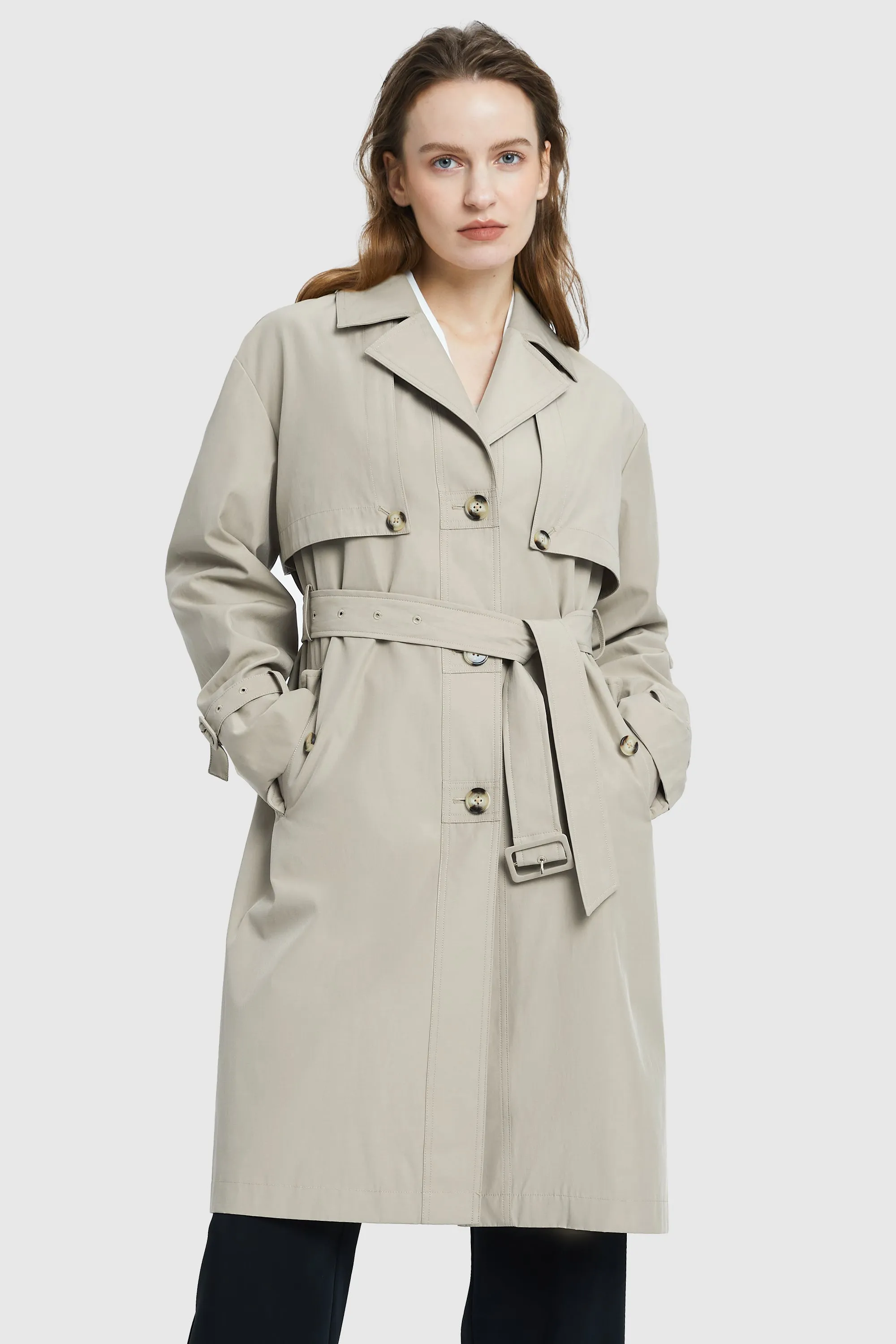 Long Single Breasted Trench Coat with Belt